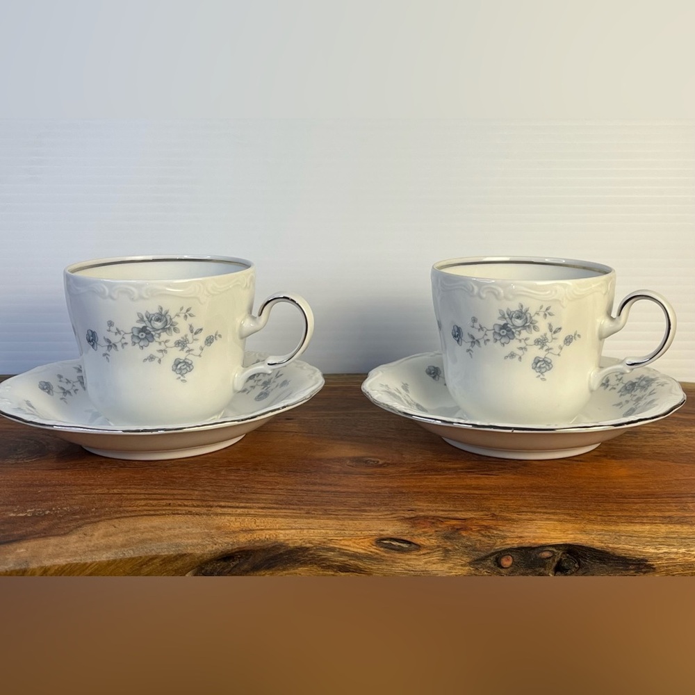Johann Haviland China Blue Garland Cup And Saucer Bavaria Germany Set of 2